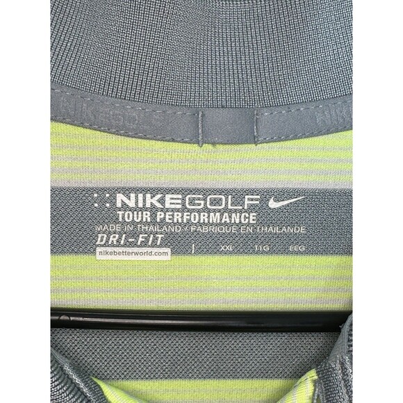 Nike Golf Dri Fit Polo Shirt Sz XXL Green Blue Stripes Swoosh - Picture 4 of 6